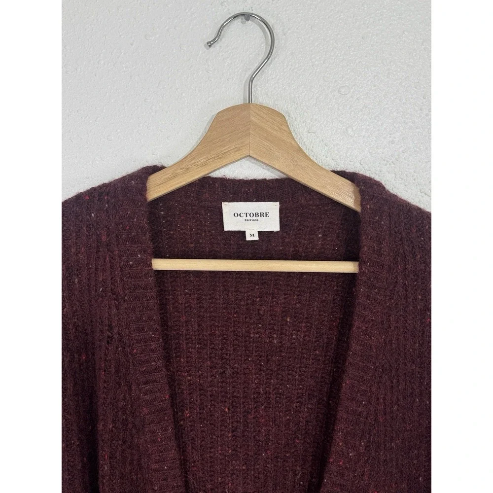 Octobre Editions Burgundy Wool Blend Cardigan Quiet Luxury Preppy Sweater Size M